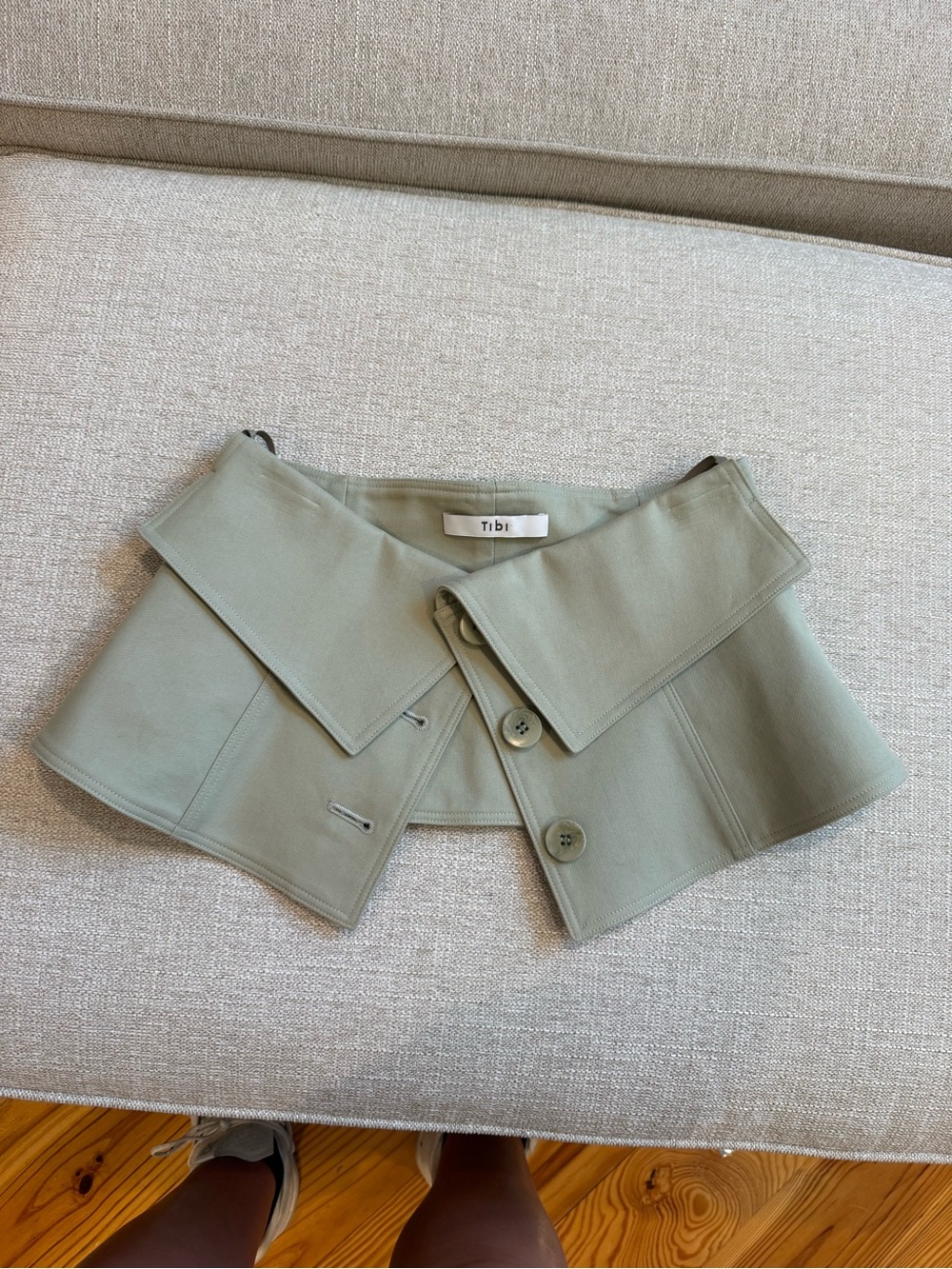 Tibi Light Sage Asymmetrical Button-Front corset belt